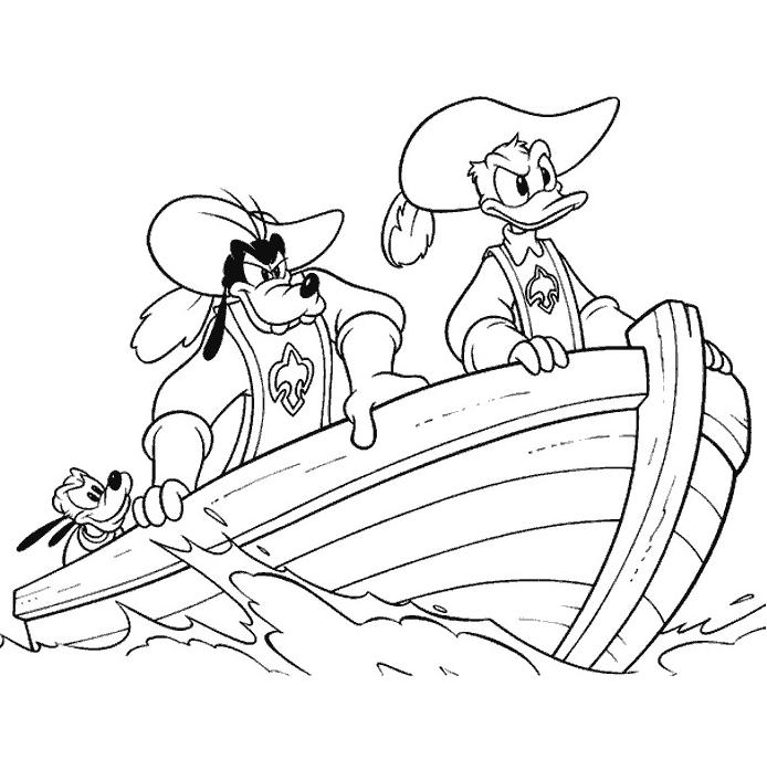 coloriage mickey et les mousquetaires en bateau